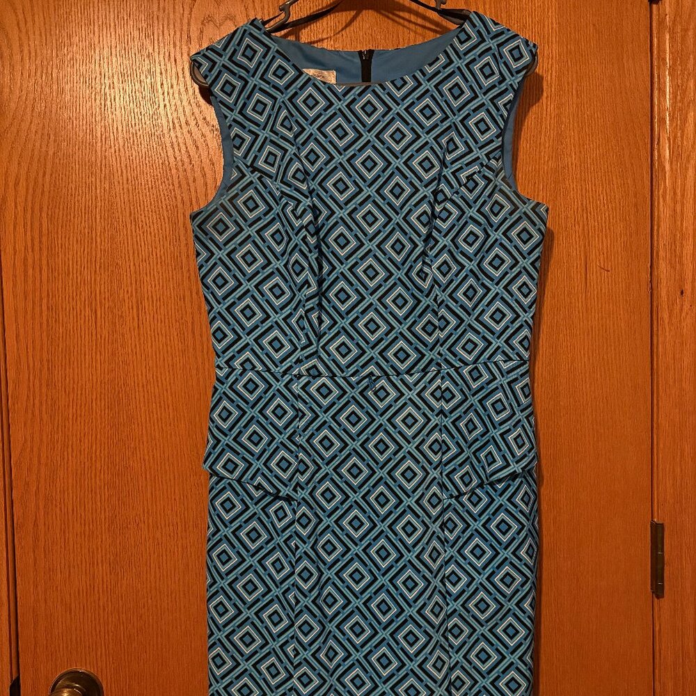 Aqua Blue Geometric Print Sheath Dress